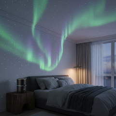 Northern Lights Star Projector creating beautiful aurora borealis light display in bedroom