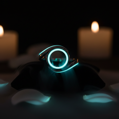 Love glow ring glowing with beautiful blue-green luminous light in the dark