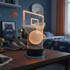 Basketball 3D illusion lamp glowing with LED light creating holographic basketball effect