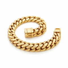 Miami gold curb Cuban chain bracelet, bold hip-hop style link bracelet with gold finish