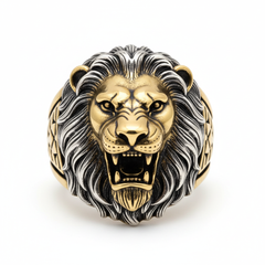 Bold lion head ring in stainless steel with intricate mane details for men